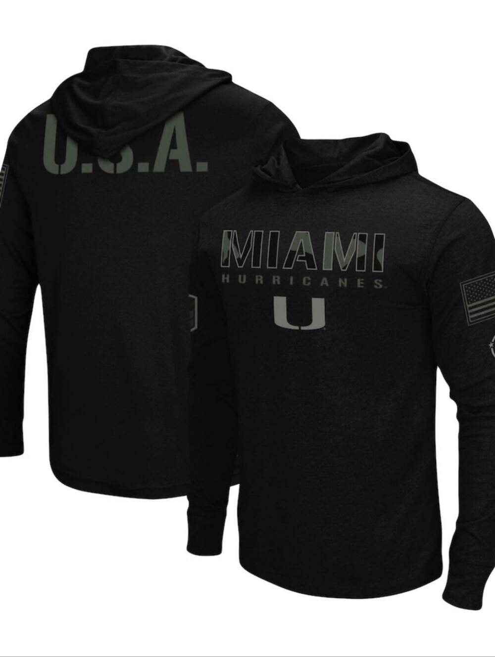Miami Hurricanes Colosseum OHT Military Appreciation Hoodie Long Sleeve T-Shirt